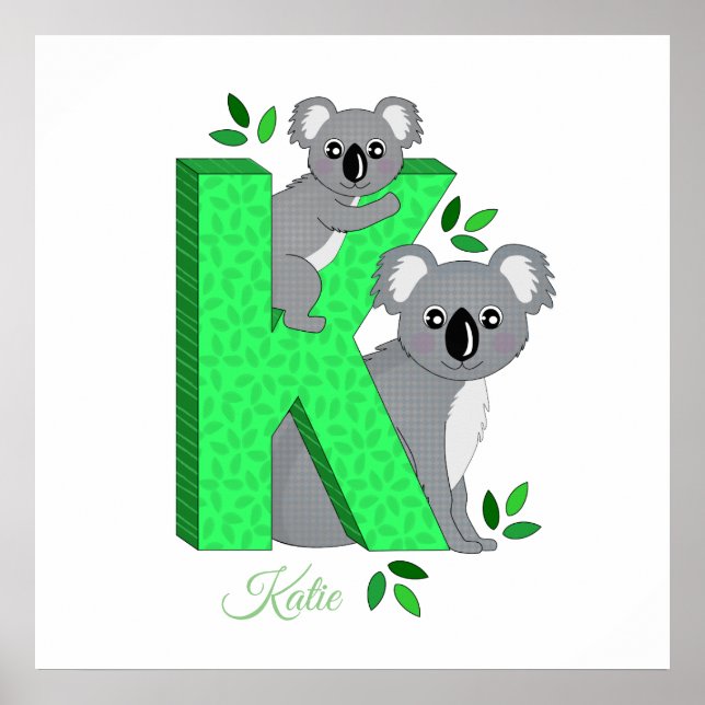 Poster personnalisé en pépinière - K pour Koala (Devant)