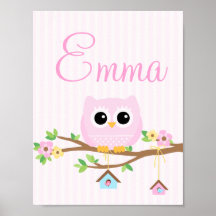 Poster personnalisé Owl Baby Girl