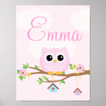 Poster personnalisé Owl Baby Girl rose