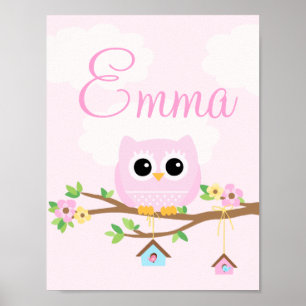 Poster personnalisé Owl Baby Girl rose