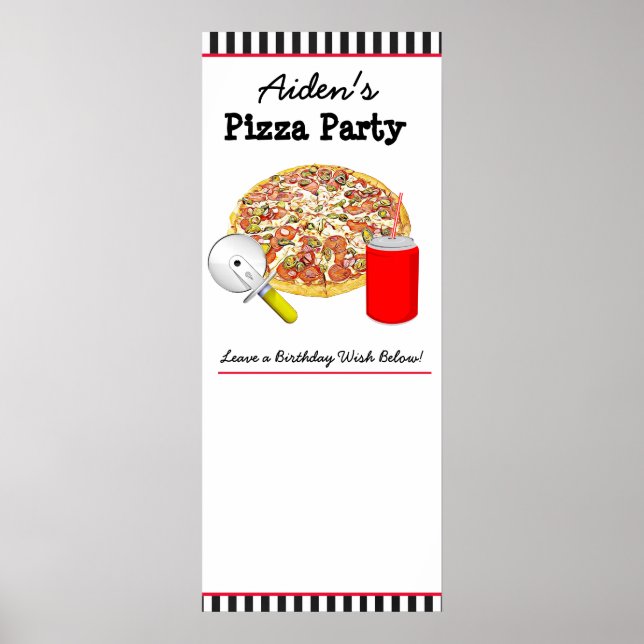 Poster Personnalisé Pizza Anniversaire, Signez! (Devant)