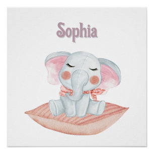 Poster Personnalisé "Sophia" Sleepy Baby Elephant