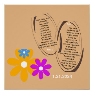 POSTER PERSONNALISER, COMMÉMORATION MARIAGE VOWS FLORAL