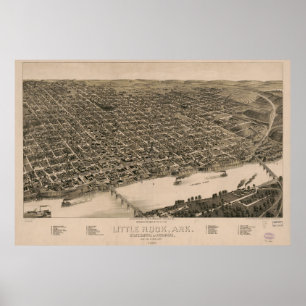 Poster Perspective Carte de Little Rock, Arkansas (1887)