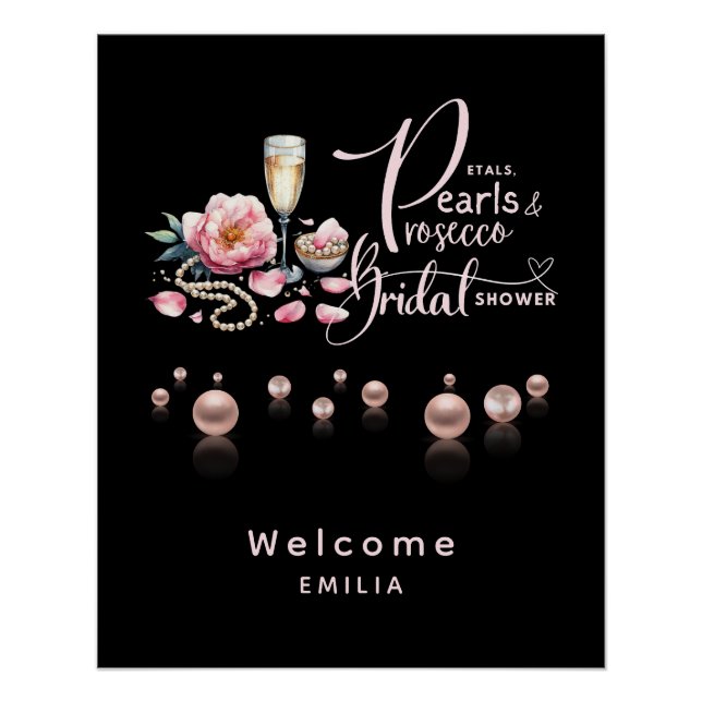 Poster Petals Pearls Prosecco préfère la Fête des mariées (Devant)