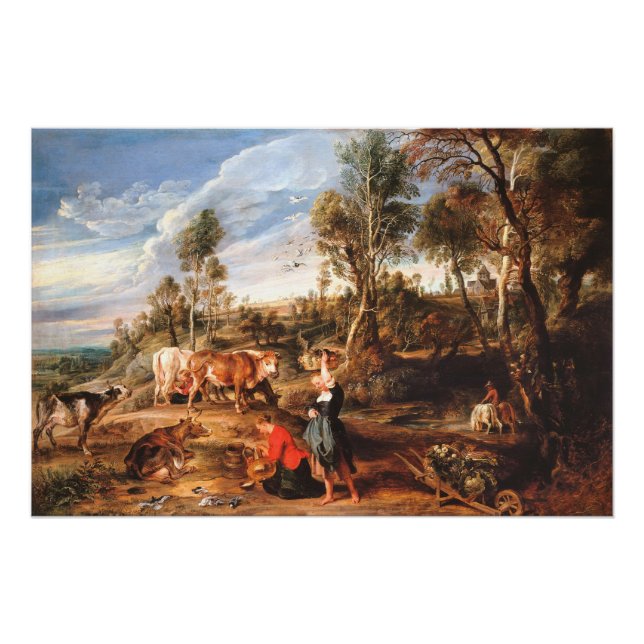 Poster Peter Paul Rubens Milkmaips avec du bétail sur une (Devant)