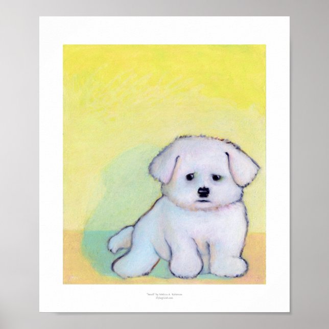 Poster Petit chien blanc dessin mignon chiot maltais (Devant)
