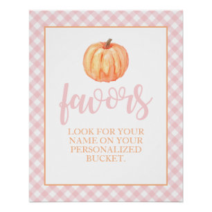 Poster Petit Citrouille Pastel Rose Automne Anniversaire