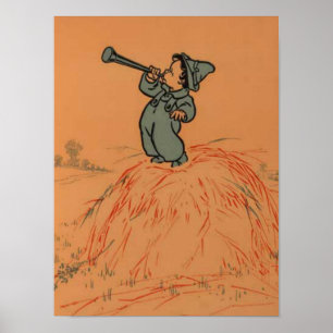 Poster Petit garçon bleu comptine de nursery vintage