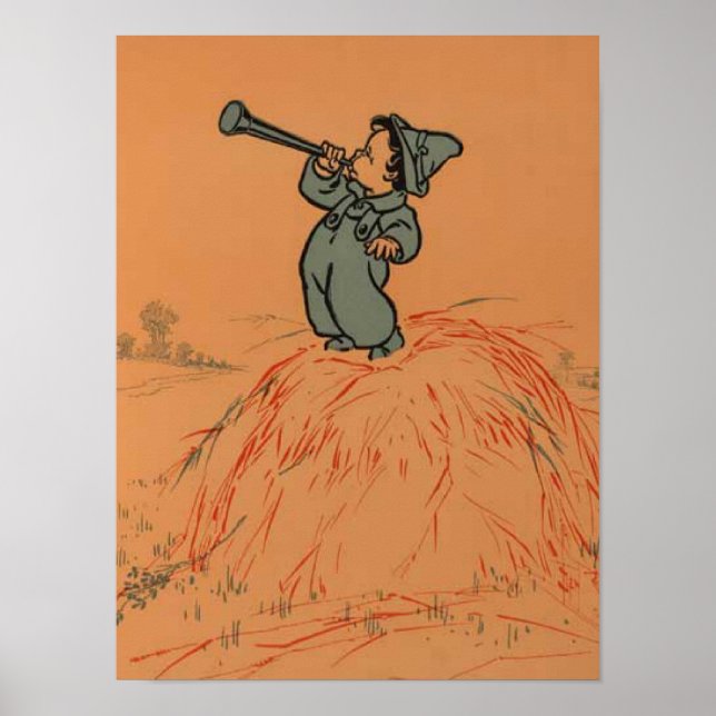 Poster Petit garçon bleu comptine de nursery vintage (Devant)
