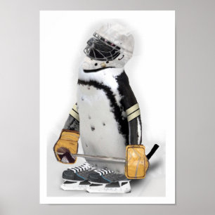 Poster Petit Penguin portant un engin de hockey