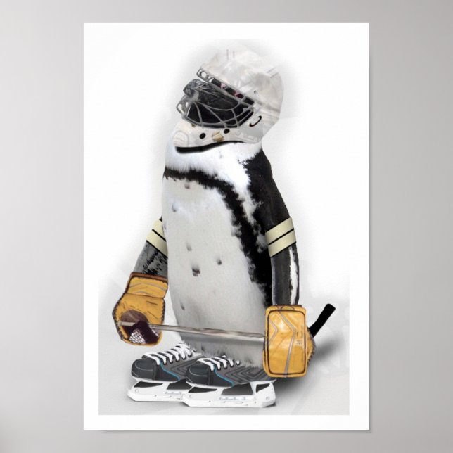 Poster Petit Penguin portant un engin de hockey (Devant)