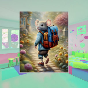 Poster Petit souris en route pour l'école,