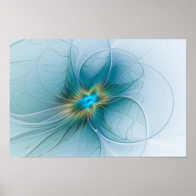 Poster Petite Beauté Moderne Bleu Or Fractal Art Flower (Devant)