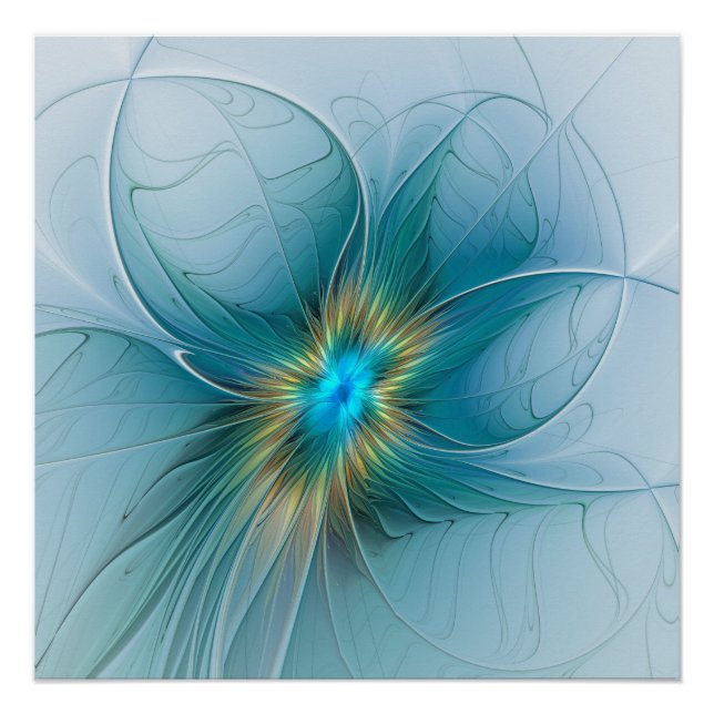 Poster Petite Beauté Moderne Bleu Or Fractal Art Flower (Devant)