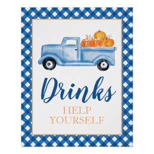 Poster Petite citrouille bleu Boisson d'anniversaire d'au