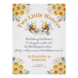 Poster Petite Douce Abeille Florale Duo Baby Shower Fille