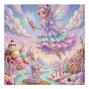 Poster Petite Fée Magique Volant Au-Dessus de la Forêt Fa
