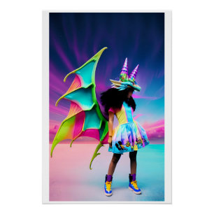Poster Petite fille dragon