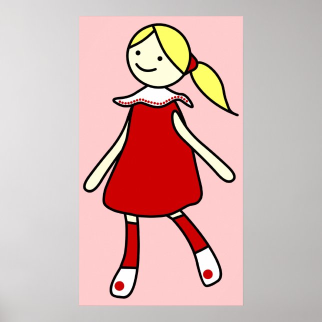 Poster Petite fille en robe rouge (Devant)