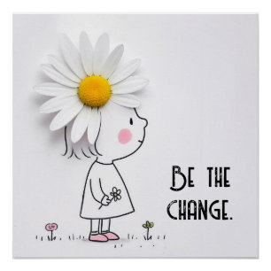 Poster Petite fille et marguerite blanche avec citation