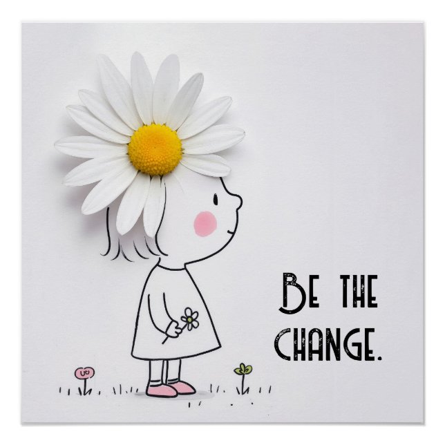 Poster Petite fille et marguerite blanche avec citation (Devant)