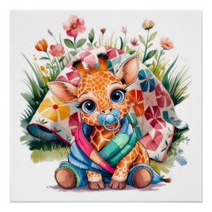 Poster Petite girafe Pacifique et Baby shower de couvertu