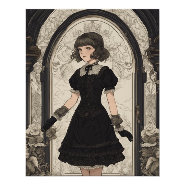 Poster Petite robe noire Couture Imaginaire Vintage Manga (Devant)