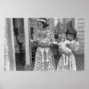 Poster Petites filles avec poupées, années 30