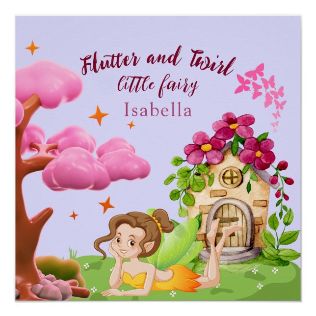 Poster Petites Filles Petit Papillon de champignon de Fai (Devant)
