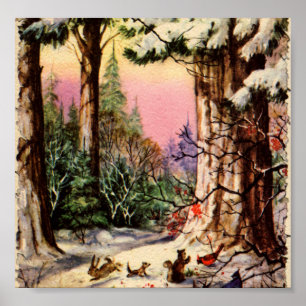 Poster Petits animaux dans la neige