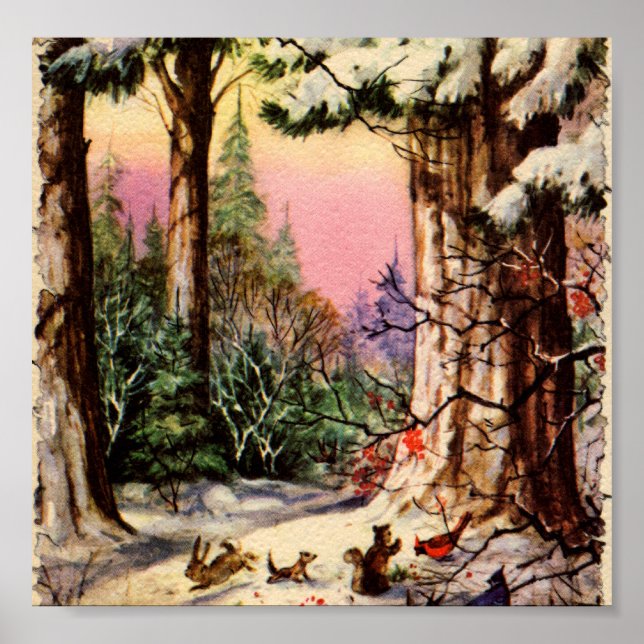 Poster Petits animaux dans la neige (Devant)