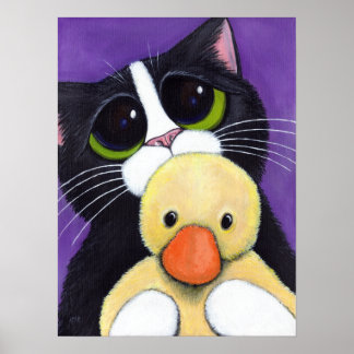 Poster Peur Tuxedo Chat et coudly Peinture de canard