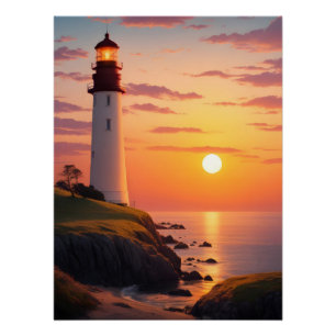 Poster Phare au coucher du soleil
