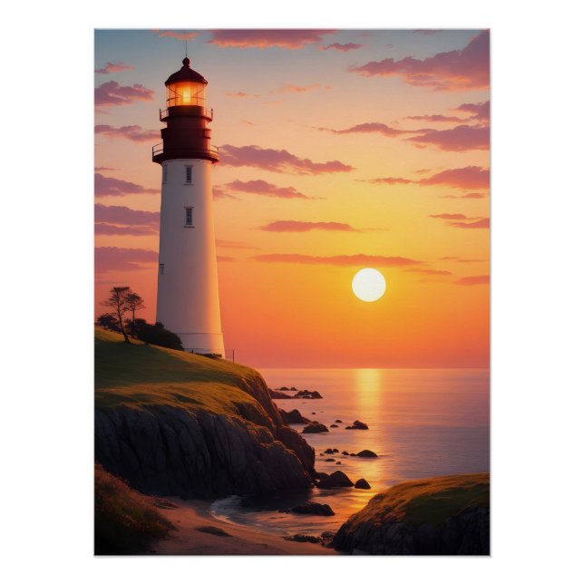 Poster Phare au coucher du soleil (Devant)
