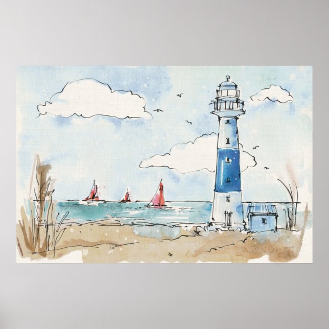 Poster Phare bleu et blanc (Devant)