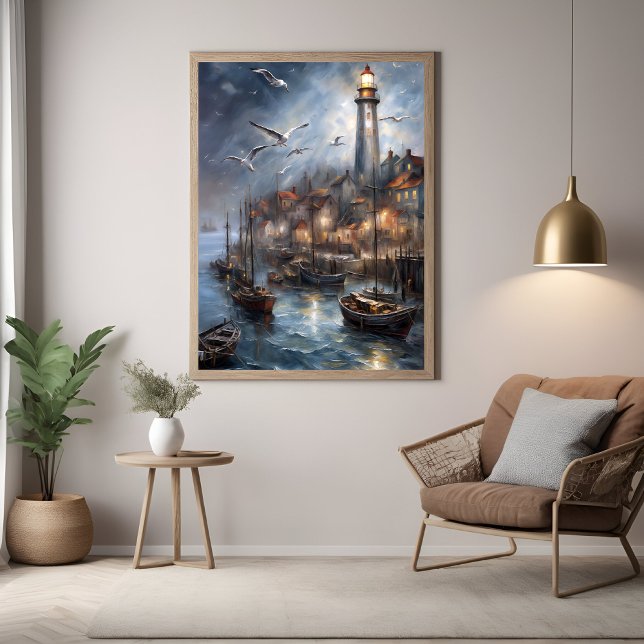 Poster Phare côtier à Twilight Art nautique (Créateur téléchargé)