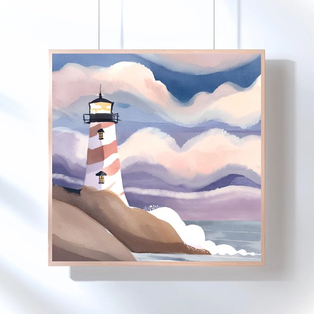 Poster Phare de bord de mer | Peinture à l'aquarelle de l (Créateur téléchargé)