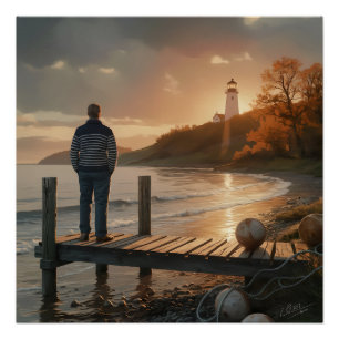 Poster Phare de Dock de Bord de Mer Automnal Sérénité