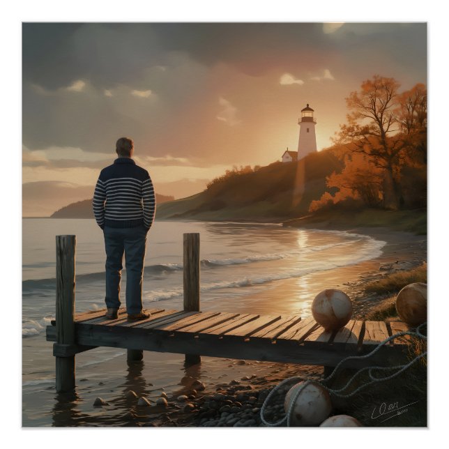 Poster Phare de Dock de Bord de Mer Automnal Sérénité (Devant)