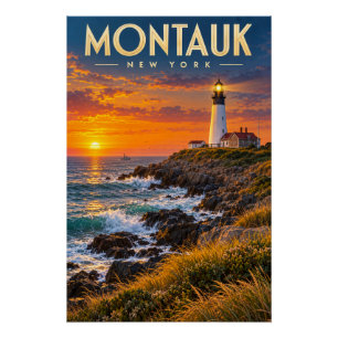 Poster Phare de Montauk Point au coucher du soleil New Yo