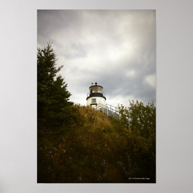 Poster Phare de Owl's Head un jour nuageux (Devant)