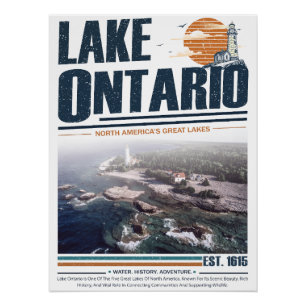 Poster Phare des Grands Lacs de style vintage du lac Onta