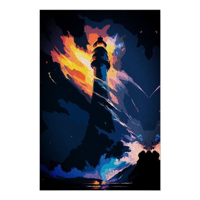 Poster Phare Éthéré – Paysage Marin Dramatique (Devant)