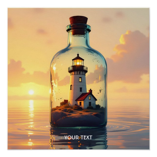 Poster Phare mignon de fantaisie dans une bouteille (Devant)