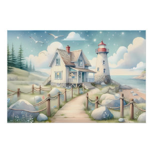 Poster Phare Pastel de Rêve au Bord de la Mer