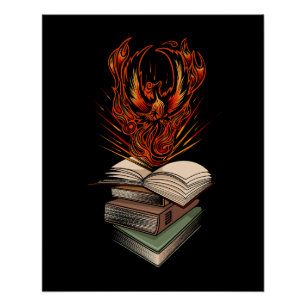 Poster Phénix s'élevant des flammes des livres Fantastiqu