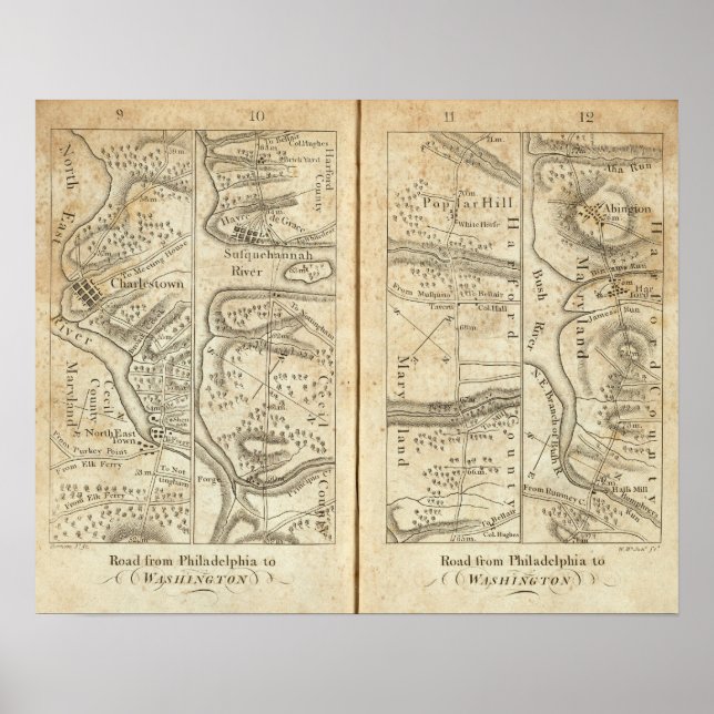 Poster Philadelphia to Washington Road Map (Devant)