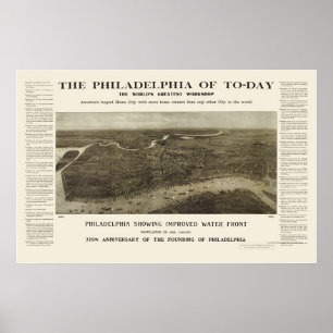 Poster Philadelphie, carte panoramique de PA - 1908