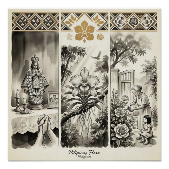Poster Philippines Flore - Jasmin · Waling-Waling · Rose (Devant)